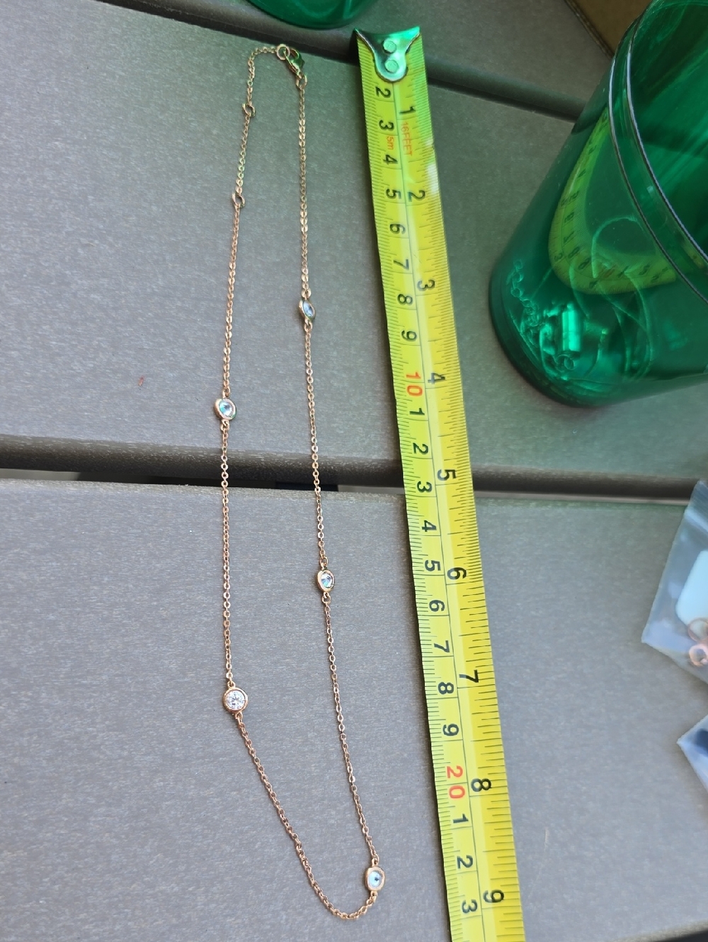 Delicate Rose Gold Station Necklace with Clear Crystal Accents